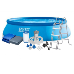 Intex | Easy Set Pool Set with Filter Pump, Safety Ladder, Ground Cloth, Cover | Blue | 26166NP