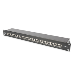 Digitus | Patch Panel | CAT 6A | RJ45, 8P8C | m | RJ45 shielding (Tinned bronze) | Suitable for 483 mm (19") cabinet mounting; Transmission properties: Category 6A, Class EA; Area of application: Up to 500 MHz, 10GBase-T; Size:482.6 x 44 x 109mm | DN-91624S-EA-B