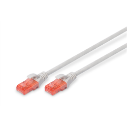 Digitus | Patch cord | CAT 6 U-UTP | PVC AWG 26/7 | 1 m | Grey | Modular RJ45 (8/8) plug | Transparent red colored plug for easy identification of Category 6 (250 MHz) | DK-1612-010