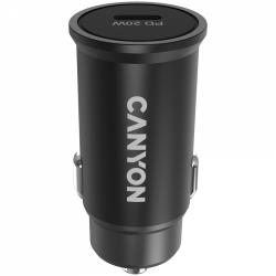 Canyon C-20, PD 20W Pocket size car charger, input: DC12V-24V, output: PD20W, support iPhone12 PD fast charging, Compliant with CE RoHs , Size: 50.6*23.4*23.4, 18g, Black | CNS-CCA20B