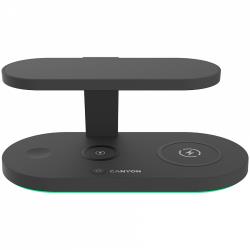 CANYON WS-501, 5in1 Wireless charger, with UV sterilizer, with touch button for Running water light, Input QC36W or PD30W, Output 15W/10W/7.5W/5W, USB-A 10W(max), Type c to USB-A cable length 1.2m, 188*90*81mm, 0.249Kg, Black | CNS-WCS501B