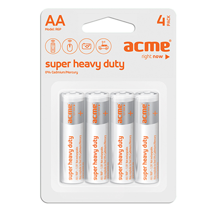 Acme R6P Super Heavy Duty Batteries AA/LR6, Zinc Chloride, 4 pc(s)