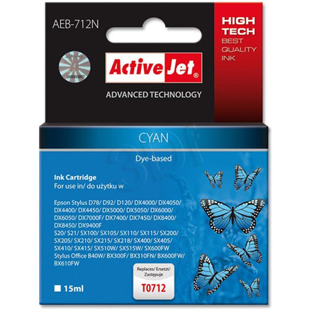 Action ActiveJet AEB-712N (Epson T0712)  Ink Cartridge, Cyan