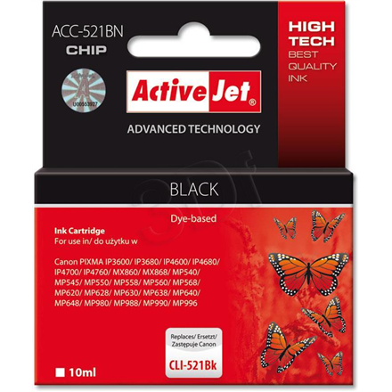 Action ActiveJet ACC-521BN (Canon CLI-521Bk) Ink Cartridge, Black