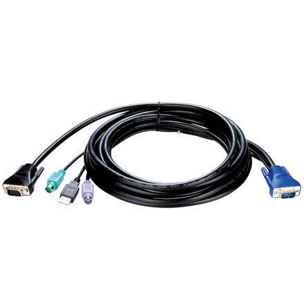 D-Link KVM-402 KVM 4-in-1 cable, 3m, D-Sub 15pin, D-Sub 15pin, USB 2.0, 3 &quot;, Black
