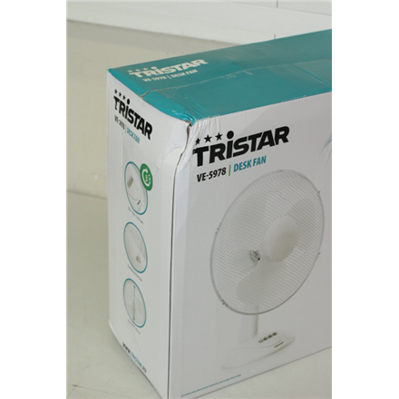 SALE OUT. Tristar VE-5978 Fan, Table, Power 45 W, White Tristar VE-5978 Desk Fan, DAMAGED PACKAGING, DAMAGED PLASTIC PARTS, Diameter 40 cm, White, Number of speeds 3, 45 W, Oscillation