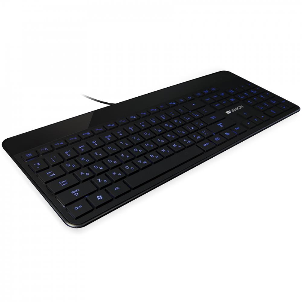 CANYON Keyboard CNS-HKB5 (Wired USB, Slim, with Multimedia functions, LED backlight, Rubberized surface), RU layout