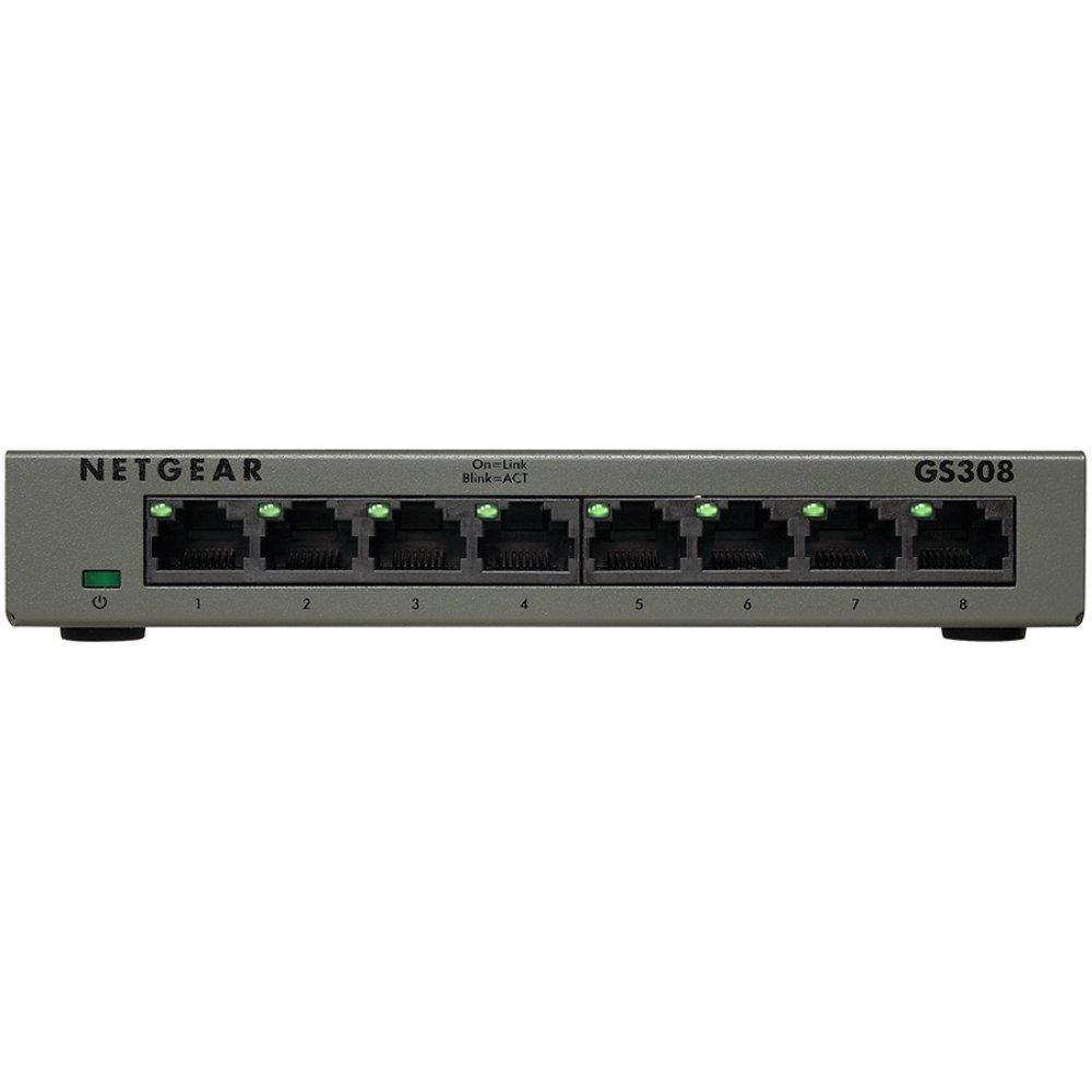 Switch NETGEAR Unmanaged GS308 (8 x 10/100/1000Mbps, Desktop/Wallmount, Bandwidth 16Gbps, Jumbo Frames, Metal), 12V/0.5A DC power, 3.52W, Retail