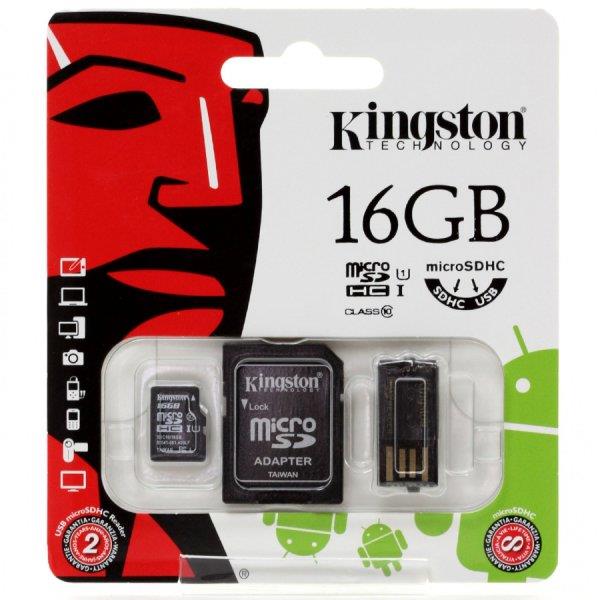 Kingston 16GB Class 10 Mobility Kit microSD w/Adapter + Reader Android EAN: 740617183009