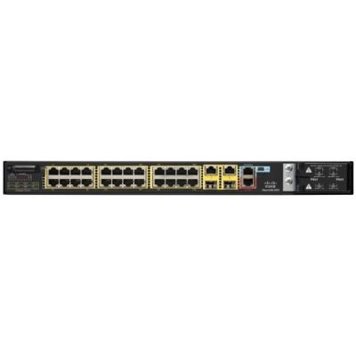 Rugged Ethernet switch with 24 10/100BaseTX ports and two dual-purpose Gigabit Ethernet uplinks