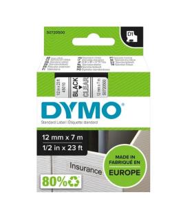 Dymo label printer tape D1 12mmx7m, black/clear | S0720500