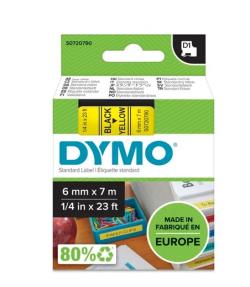 Dymo label printer tape D1 6mmx7m, black/yellow | 43618
