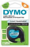 Dymo label printer tape LetraTag Plastic 12mmx4m, black/transparent