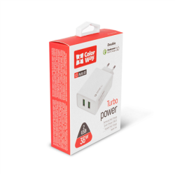 ColorWay AC Charger 2USB Quick Charge 3.0 2xUSB, Fast charging, White, 36 W, 3.0 A | CW-CHS017Q-WT