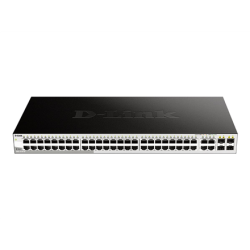 D-LINK DGS-1210-52, Gigabit Smart Switch with 48 10/100/1000Base-T ports and 4 Gigabit MiniGBIC (SFP) ports, 802.3x Flow Control, 802.3ad Link Aggregation, 802.1Q VLAN, 802.1p Priority Queues, Port mirroring, Jumbo Frame support, 802.1D STP, ACL, LLDP, Cable Diagnostics, Auto Surveillance VLAN, Auto Voice VLAN | D-Link | 24 month(s) | DGS-1210-52/E