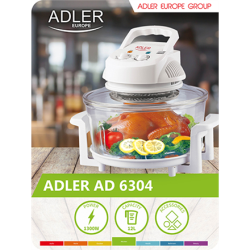 Adler Convection oven AD 6304 Power 1300 W, Capacity (max) 12 L, White