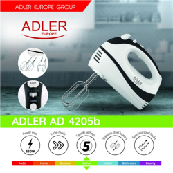 Adler Mixer AD 4205 b Hand Mixer, 300 W, Number of speeds 5, Turbo mode, White/Black
