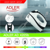 Adler | AD 4205 b | Mixer | Hand Mixer | 300 W | Number of speeds 5 | Turbo mode | White/Black