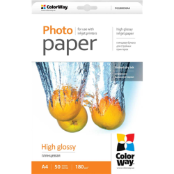 ColorWay A4, High Glossy Photo Paper, 50 Sheets, A4, 180 g/m² | PG180050A4