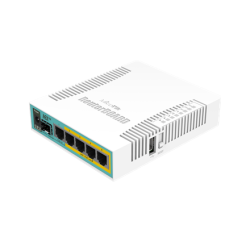 Mikrotik Wired Ethernet Router RB960PGS, hEX PoE, CPU 800MHz, 128MB RAM, 16MB, 1xSFP, 5xGigabit LAN, 1xUSB, Power Output On ports 2-5, Ourput: 1A max per port; 2A max total, RouterOS L4 MikroTik hEX PoE Router RB960PGS No Wi-Fi 10/100/1000 Mbit/s Ethernet LAN (RJ-45) ports 5 Mesh Support No MU-MiMO No No mobile broadband 1xUSB