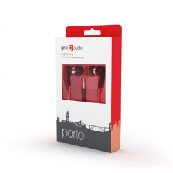 Gembird Porto earphones with microphone and volume control with flat cable 3.5 mm, Red/Black, Built-in microphone | MHS-EP-OPO