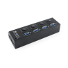 Gembird USB 3.0 4-port hub, 4 switches, 4 LEDs; black color, 3A power adapter