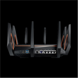 Asus Gaming Router ROG GT-AX11000 802.11ax, 1148+4804+4804 Mbit/s, 10/100/1000 Mbit/s, Ethernet LAN (RJ-45) ports 4, Mesh Support Yes, MU-MiMO Yes, 3G/4G via optional USB adapter, Antenna type 8xExternal, 2xUSB 3.1 Gen1, WiFi 6, AiMesh, AiProtection Pro, AiCloud 2.0, AiDisk, AiRadar, Tripple way Gaming accelerationm, 2.5G gaming port, DFS band, wtfast, Adaptive QoS | 90IG04H0-MO3G00
