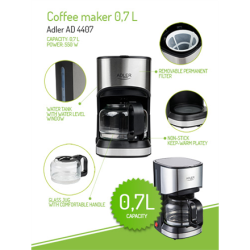 Adler Coffee maker AD 4407 Drip, 550 W, Black