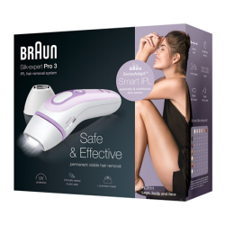 Braun IPL Epilator Silk-expert Pro 3 PL3111 Corded, Bulb lifetime (flashes) 300000, Number of speeds 2 comfort modes. Normal & gentle mode with a gentle setting ideal for beginners., White/Lilac