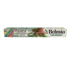 Belmoca Belmio Sleeve  BIO/Single Origine Ethiopia Coffee Capsules for Nespresso coffee machines, 10 aluminum capsules, Coffee strength 5/12 | BLIO31341