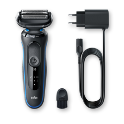 Braun Shaver 50-B1000s Cordless, Charging time 1 h, Lithium Ion, Number of shaver heads/blades 3, Black/Blue, Wet & Dry