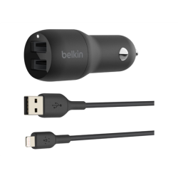 Belkin Dual USB-A Car Charger 24W + USB-A to Lightning Cable BOOST CHARGE | CCD001bt1MBK
