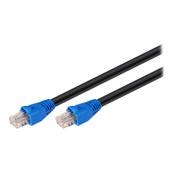 Goobay CAT 6 Outdoor-patch cable U/UTP 94389 10 m Black Prewired, unshielded LAN cable with RJ45 plugs for connecting network components; Double-layer polyethylene jacket protects the network cable outdoors and makes it extremely weather-resistant; The outdoor Ethernet cable is ideal for the garden, balcony, camping, building facades and surveillance cameras; High-quality copper-clad aluminium wire (CCA) and gold-plated contacts guarantee an exce