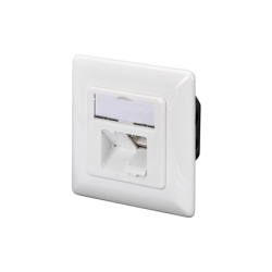 Digitus CAT 6A Class EA network outlet,shielded,2xRJ45,LSA pure white, flush mount, horizontal cable install. Digitus CAT 6A Class EA network outlet, shielded The CAT 6A network outlets from DIGITUS are design compatible with common switch programmes. It is certificated to CAT 6A ANSI/TIA 568 and ISO/IEC 11801, EN 50173 and contains 2 shielded RJ45 sockets. The cable installation takes place via LSA strips, color coded acc. EIA/TIA 568 A & B | DN-9008-1