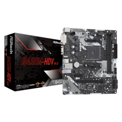 ASRock B450M-HDV R4.0 Processor family AMD, Processor socket AM4, DDR4 DIMM, Memory slots 2, Supported hard disk drive interfaces 	SATA, M.2, Number of SATA connectors 4, Chipset AMD Promontory B450, Micro ATX | 90-MXB9N0-A0UAYZ