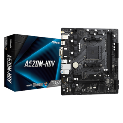ASRock | A520M-HDV | Processor family AMD | Processor socket AM4 | DDR4 DIMM | Memory slots 2 | Supported hard disk drive interfaces 	SATA, M.2 | Number of SATA connectors 4 | Chipset AMD A520 | Micro ATX