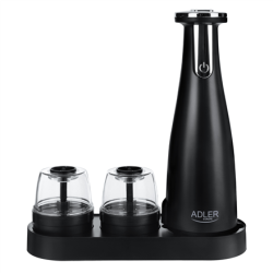 Adler | Electric Salt and pepper grinder | AD 4449b | Grinder | 7 W | Housing material ABS plastic | Lithium | Mills with ceramic querns; Charging light; Auto power off after: 3 minutes; Fully charged for 120 minutes of continuous use; Charging time: 2.5 hours; Cable charging: USB-C-USB-A; Grinder capacity: 150ml; Included: base, 3 replaceable grinders, tray, USB charging cable | Matte Black