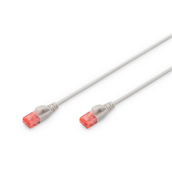 Digitus CAT 6 U-UTP  Slim patch cord Patch cord Modular RJ45 (8/8) plug Transparent red coloured connector for easy identification of Category 6 (250 MHz). Inner conductors: Copper (Cu) 1.5 m Grey | DK-1617-015S