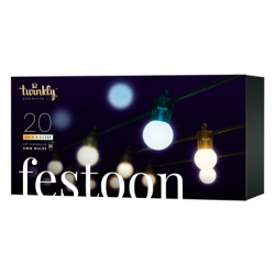 Twinkly | Festoon Smart LED Lights 40 AWW (Gold+Silver) G45 bulbs, 20m | AWW – Cool to Warm white | TWF040GOP-BEU