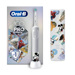Oral-B | Vitality PRO Kids Disney 100 | Electric Toothbrush with Travel Case | Rechargeable | For kids | Number of brush heads included 1 | Number of teeth brushing modes 2 | White | Vitality Pro Disney