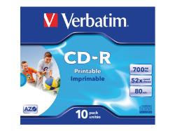 VERBATIM inkjet printable CD-R 80 min. / 700 MB 52x 10-pack jewelcase DataLife Plus, white surface | 43325