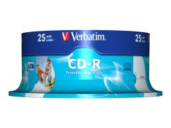 VERBATIM inkjet printable CD-R 80 min. / 700 MB 52x 25-pack spindle DataLife Plus, white photo surface | 43439