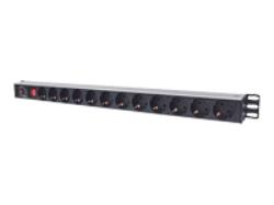 INTELLINET Power Strip 12-way vertical Rackmount German layout with Surge Protection 1.6m Power Cord | 714044
