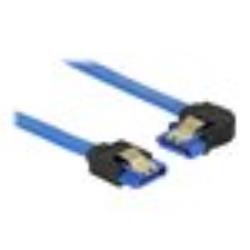 DELOCK Cable SATA 6 Gb/s receptacle straight > SATA receptacle left angled 20cm blue with gold clips | 84983