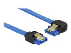 DELOCK Cable SATA 6 Gb/s receptacle straight > SATA receptacle left angled 30cm blue with gold clips | 84984
