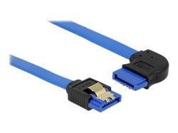 DELOCK Cable SATA 6 Gb/s receptacle straight > SATA receptacle right angled 30cm blue with gold clips | 84990