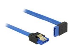 DELOCK Cable SATA 6 Gb/s receptacle straight > SATA receptacle upwards angled 30cm blue with gold clips | 84996