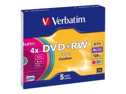 VERBATIM 43297 DVD+RW Verbatim   5pcs, 4.7GB, 4x, slim jewel case, Colour