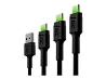 GREENCELL 3x Cable GC Ray USB-C 30cm 120cm 200cm green LED backlight Ultra Charge QC 3.0
