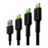 GREENCELL 3x Cable GC Ray USB-C 30cm 120cm 200cm green LED backlight Ultra Charge QC 3.0